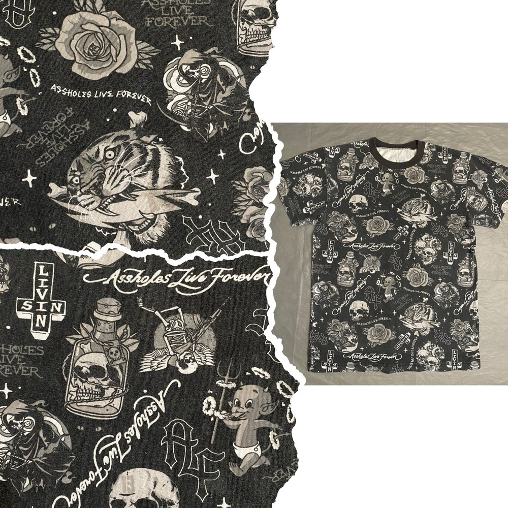Assholes Live Forever Unisex S AOP Skulls Roses Tigers Grunge Y2K Streetwear